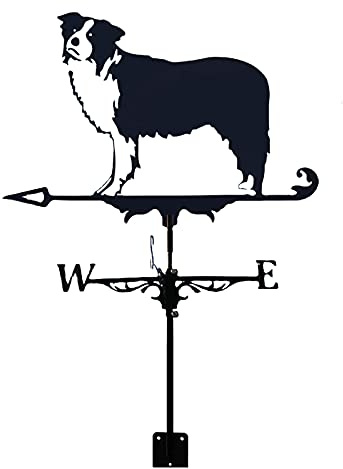ANCNA-U Metal wind vane with Roof Mount Border collie Weather Vanes Garden Stakes weathervane Ornament Wind Direction Indicator Creative Stainless Steel Home Decor for Farm Yard Garden Patio Lawn