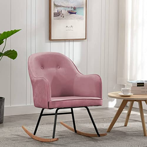 Chaduof Schaukelstuhl, Sessel Wohnzimmer, Schaukelsessel, Stillsessel, Schwingsessel, Tv Sessel, Ohrensessel, Relaxsessel, Rocking Chair, Rosa Samt