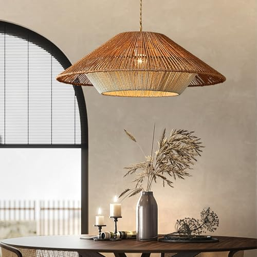 JOJOM Natürlichen Rattan Pendelleuchten Handgewebte Boho Pendelleuchte Rattan Korb Hängeleuchte Bauernhaus Kuppel Deckenhängelampe Bauernhaus Wicker Pendelleuchte für Esszimmer Küche Insel Wohnzimmer