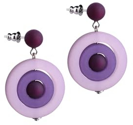 Adi Modeschmuck ausgefallener Polaris Ohrring 'Lia', Ohrstecker mit kreisrunden Anhängern in attraktiven Farbgebungen, ca 4cm lang, handgefertigt in Berlin (Violett mit Flieder)