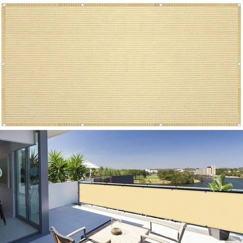 Balkon Sichtschutz Balkonumspannungen 400 x 200 cm Wind- Und Uv-Schutz Wetterfest, Balkonsichtschutz Balkonabdeckung, mit Kabelbinder Und Kordel, für Balkon Zaun Garten, Sandgelb