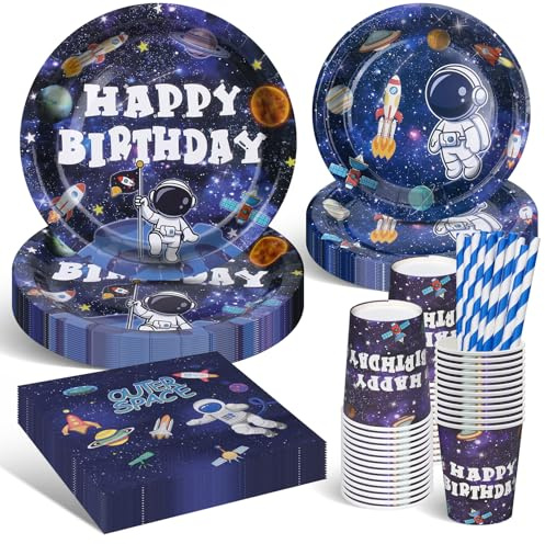 DANXIAN Rymden festservis set, rymden barnfödelsedag dekoration, astronaut festtallrik födelsedag dekoration porslin för födelsedagsdekoration pojke flicka fester 20 gäster