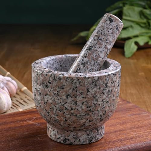 Juego de mortero de piedra y mortero de cocina para moler ajo, especias, hierbas, hecho a mano, molinillo de piedra natural para guacamole y cocinar