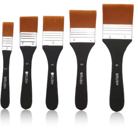 Huoflame Flachpinsel Set 5-teilig - Breite Nylon Malpinsel für Acrylfarben, Ölfarben, Aquarell - Holzgriff Künstlerpinsel für Wandgestaltung, Leinwand, Heimwerker