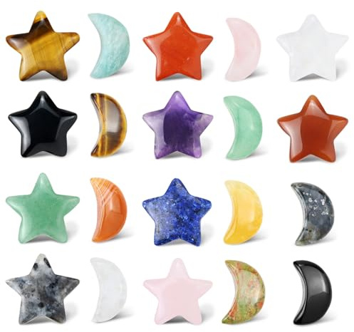 Sterne und Mond Edelsteine für Kinder 20 Stück Kristalle Heilsteine | AWARDSEN Natur Edelsteine Set Heilsteine, Glückssteine für Reiki-Healing, Kleine Geschenke für Frauen