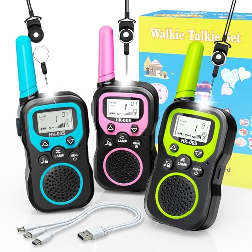 WITPAW Rechargeable Walkie Talkies Kids Set,Outdoor Kids Toys for 6 7 8 9 10 11 12 Year Old Boy Girls,Kids Walkie Talkies with 8 Channels,Birthday Party Gifts for Children (3 Pack)