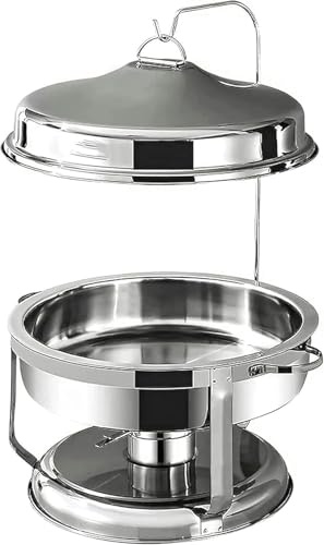 9L Round Stainless Steel Chafing Dish,Full Size Buffet Servers And Food Warmers with Food Pan,Fuel Holders Amp; Lid for Party Catering,Silver (Silver)