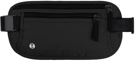 Ceinture porte-monnaie avec blocage RFID, sac banane ultra fin pour voyage caché, sac banane étanche pour homme et femme, sac banane antivol réglable pour passeport, argent liquide, téléphone, Noir
