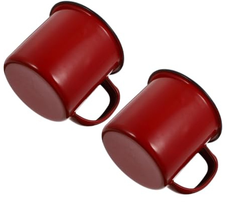 TOYZFRIENDY Tasse à Cafe Originale Émaillée Vintage Rouge Lot de 2 en Fer | Mug de Camping Rétro, Tasse à Eau Multifonctionnelle, Usage Bureau et Extérieur