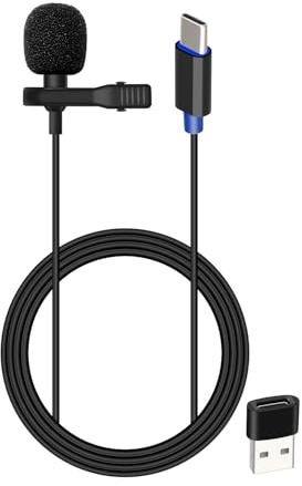 YANBORONSN Microphone Cravate USB C mâle pour amplificateur Vocal, téléphone, Haut parleurs, entraîneurs, Diffusion en Direct, Ordinateur Portable, Compatible PC, Mac, sans Fil (1,5M)
