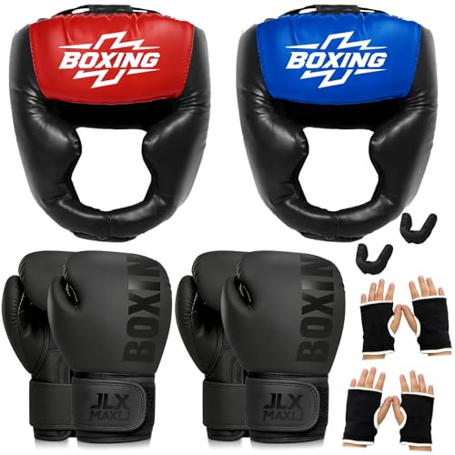 12pcs Boxing Headgear, guantes de boxeo,Mouth Guards& Hand Wraps Boxing Equipment Set - PU Leather Boxing Protective Gear for Training, Sparring & MMA，Upgraded Gloves，Suitable for Kids