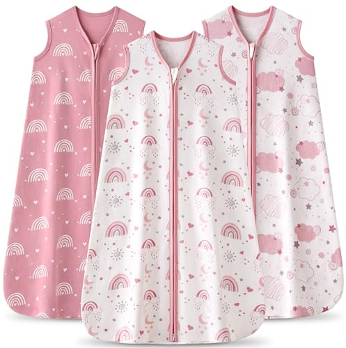FIEMOL Baby Schlafsack 0.5 Tog Baby Wearable Blankets Baumwolle, 3 Pack Sommer atmungsaktiv Schlafsack für Neugeborene Kleinkind