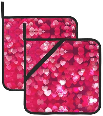 Set di 2 presine decorative resistenti al calore per San Valentino, con stampa a forma di cuore, per cucina, decorazioni per le vacanze