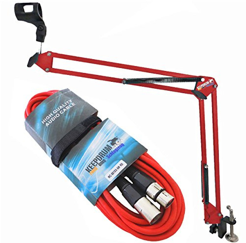 keepdrum NB35 RD Rot Gelenkarm Mikrofonstativ + 6m XLR Mikrofonkabel ROT