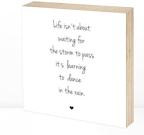 Wunderpixel® Holzbild Das Leben meistern - 15x15x2cm zum Hinstellen/Aufhängen, echter Fotodruck mit Spruch auf Holz - schwarz-weißes Wand-Bild Aufsteller Dekoration oder Geschenk - Lebensweisheit