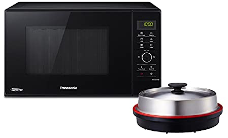 Panasonic NN-GD35HBGTG - Microondas con parrilla (1000 W, inversor, cocción al vapor, cocina combinada de bajo consumo, sartén para pizza, 23 litros), color negro