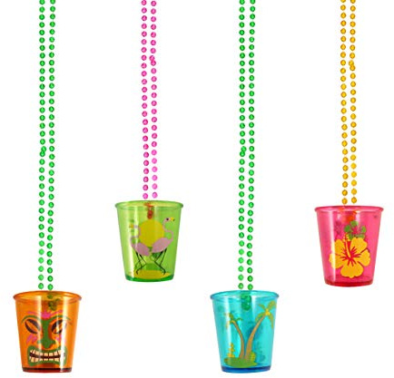 8 X Hen Night Shot Glasses in 4 astd Colours Hawaiian Theme BBQ Beach Party Occasion