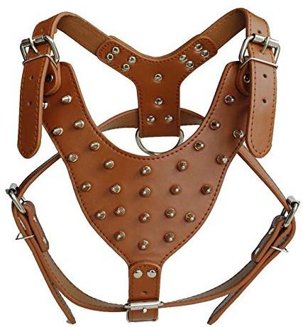 haoyueer Harnais en cuir à pointes cloutées pour chiens de taille moyenne et grande - Pit Bull, Mastiff, Boxer, Bull Terrier (marron)