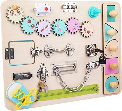 NUKied Busy Board für Kleinkinder,Holz Montessori Busy Board,Baby Pädagogisches Sensorik Spielzeug für Lernaktivitäten,Activity Board für Ab 1 2 3 4 5 Jahre Mädchen Junge