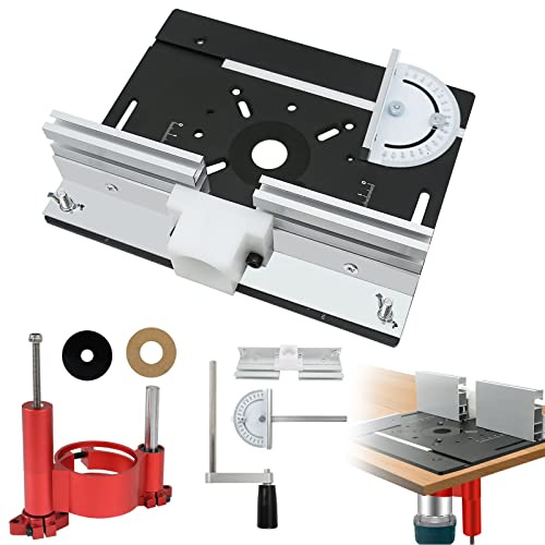 Lot de 4 plaques d'insertion de table de défonceuse en aluminium et ensemble de levage de défonceuse pour le travail du bois, table de défonceuse pour moteurs de 63,8 à 65 mm de diamètre (noir)