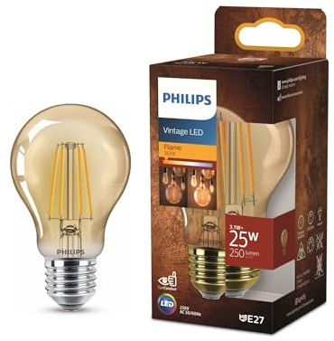 Philips ampoule LED vintage ambrée, 25W, culot E27, blanc chaud 1800K, non dimmable