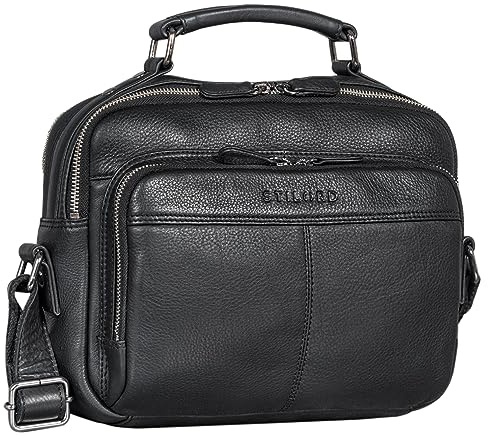 STILORD Kuno Umhängetasche Herren Leder klein schwarz ideal als Kameratasche Männer Businesstasche Vintage Messenger Bag Echtleder und Schultertasche Reporter Ledertasche