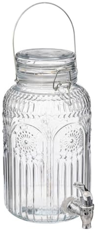 Fontaine à Boisson Vintage En Verre Avec Anse - 3,8l - Transparent- L 21,5 X P 16,5 X H 29 Cm