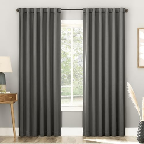 Sun Zero Belize 2-Pack Magnetic Closure Theater Grade 100% Total Blackout Back Tab/Rod Pocket Curtain Panel Pair, Gray, 52 W x 84 L (2 Panels)