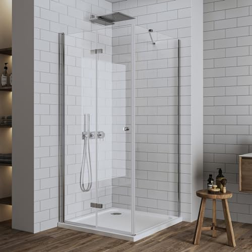 LUXESPIRE Duschkabine Eckeinstieg 70x70x185cm 180° Falttür mit Seitenwand 6mm Glas Eckdusche Drehtür Klapptür Duschabtrennung für Badezimmer