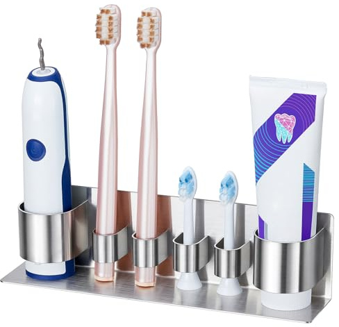 LOXSUN Edelstahl Zahnbürstenkopf Halter & Zahnbürstenhalter,Aufsteckbürsten Halter, Elektrische Zahnbürsten Halterung,Wandmontage Organizer Badezimmer