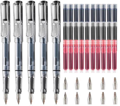 NHQZ Set calligrafia 5 penne calligrafiche con 10 intercambiabile Pennini e pennini diversi e 30 cartucce d'inchiostro in 3 colori set calligrafia per principianti