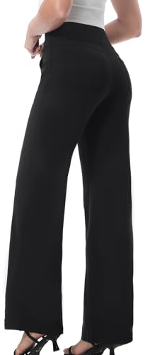 Chasehot Pantalones de Yoga para Mujer, Pantalon Deportivo con Bolsillos Pierna Recta Pantalones Casuales Elásticos de Cintura Alta para Jogging Fitness Correr, Negro Macizo-XXL-31