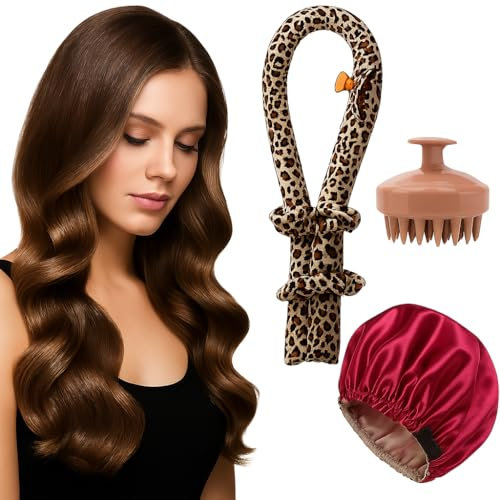 Rizador de Pelo Sin Calor para Ondas Suaves y Naturales + Masajeador Capilar con Dispensador de Champú para Lavado y Estimular Crecimiento | Kit Cuidado Cabello Mujer con Gorro de Satén Anti Frizz