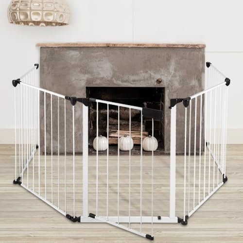 Barrera De Seguridad para Perros, Reja De Protección para Chimenea, Metal -Puerta de Seguridad de Barrera Protectora para niños, Chimenea, Perros, Animales,310 * 2,5 * 75cm (Blanco 5 pz)