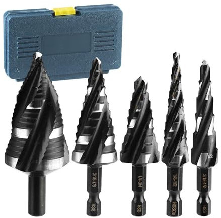 Broca de taladro de paso de metal | Paso Bit Set | Herramientas de corte en espiral de acero de alta velocidad de grado industrial para agujeros de perforación, juego de broca de perforación de paso e