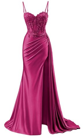 Vestidos de dama de honor de satén para mujer para boda con vestidos de noche formales de sirena de limo, talla grande, fucsia, 54 Grande