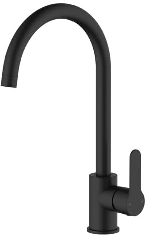 VeeBath Orbina Kitchen Mixer Tap, Modern Deck Mounted Swivel Spout Single Lever Tap One Hole, Mixer Taps for Kitchen Sink in Matt Black Finish, Modern Kitchen Tap with 20cm Spout