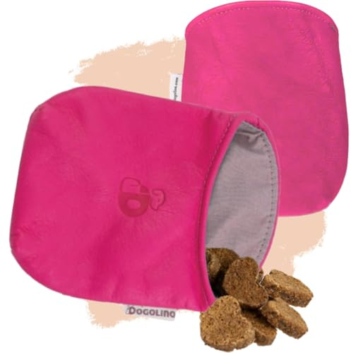 Pantolinos DOGOLINO® Leckerli-Beutel für Hunde aus Leder - Leckerlitasche - Leckerlibeutel mit Kotbeutelspender - Futterbeutel für Hundetraining - Kleiderschutztasche (Pink, Basic)
