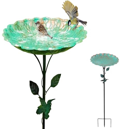 Muzrunq Vogelbad für draußen, 81, 3 x 25, 4 cm, Vogelfutterspender aus Eisen mit Pfahlständer, Vintage-Gartendekor für draußen. Vogelbad für, Vogelfutterspender