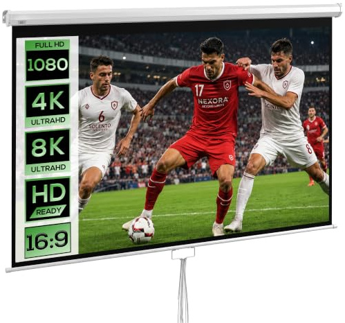HOMCOM Écran de Projection 100 16:9 HD 4K avec Boîtier 221 x 124 cm, Blanc | Écran Videoprojecteur, Boîtier en Métal, Hauteur Réglable Manuellement, pour Cinéma Maison, Bureau, Voyage