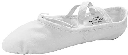 Danzcue Adult Canvas/Leather Ballet Shoes Split Sole Ballet Slippers for Women Dance Shoes, White, 7M