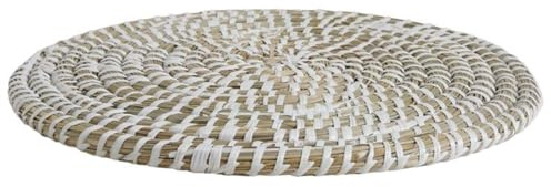 AUBRY GASPARD - Lot de 3 Dessous de Plat Jonc Naturel - Ronds - Ø 25 à 35 cm - Liens Plastique Recyclé Blancs - Idéal Cuisine et Arts de la Table - Solides et Esthétiques Protection et Décoration
