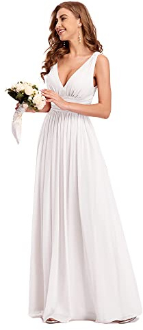 Ever-Pretty Vestito da Sposa Donna Linea ad A Stile Impero Chiffon Scollo a V Senza Maniche Bianco 40