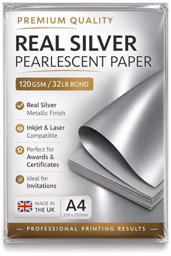Syntego Schimmer-Perlglanzpapier, doppelseitig, geeignet für Tintenstrahl- und Laserdrucker, 10 x A4, 120 g/m² (Silber)