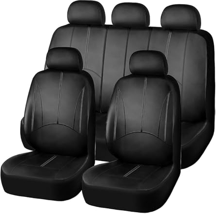 AUTO HIGH 11-Pieces Car Seat Covers Full Set - Premium PU Leather Automotive Front and Back Seat Protectors - Fits Most Car Truck Van SUV, Black #1