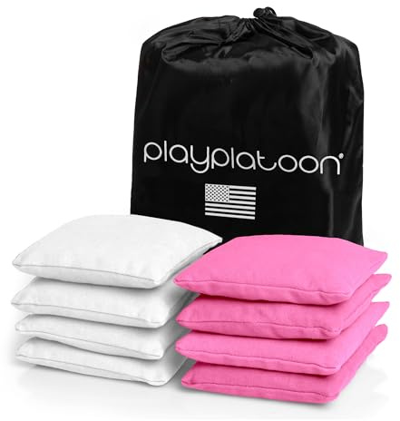 Play Platoon Weather Resistant Cornhole Bags - Set of 8 Regulation Corn Hole - Pink & White - Durable Duck Cloth Corn Hole for Tossing Game, Includes Tote Bag