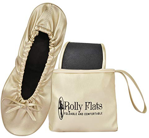 Women's Foldable Ballet Flats – Portable Flat Shoes for Travel and Wedding that Fit in Your Purse (M, Champagne Gold)