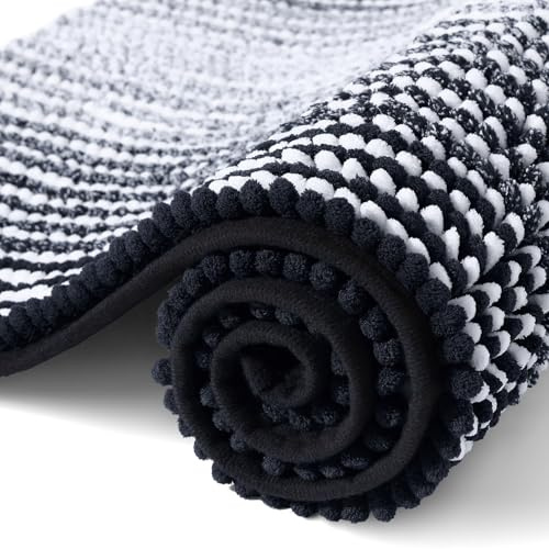 OLANLY Chenille Badezimmerteppich Weich Saugfähige Badematte rutschfest Badteppich Mikrofaser Badvorleger Waschbar Duschvorleger für Badezimmer - 40 x 60 cm, Schwarz