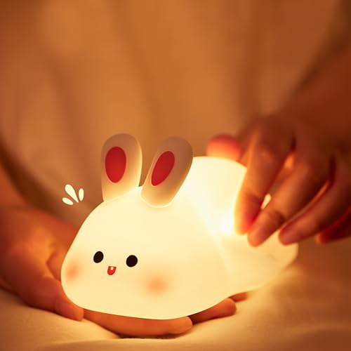 URAQT Bunny Baby Night Light, Portable LED Baby Night Light Kids Night Lamp, USB Chargeable Battery Silicone Kawaii Babys Sleep Lights for Children Kids Baby Boy Gifts Cute Room Decor Bedroom Decor