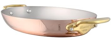 Mauviel M'Heritage 150 B 1.5mm Polished Copper & Stainless Steel Oval Pan With Brass Handles, 9.8-in, Made in France